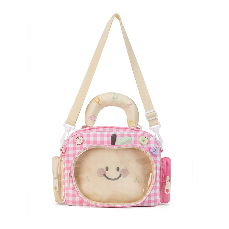 Kabaqoo Cute Apple Ita Bag For Women Y2K Versatile Crossbody Bag PU Leather Shoulder Bag Handbag with Mesh Insert Pad Sweet Handbag Backpack