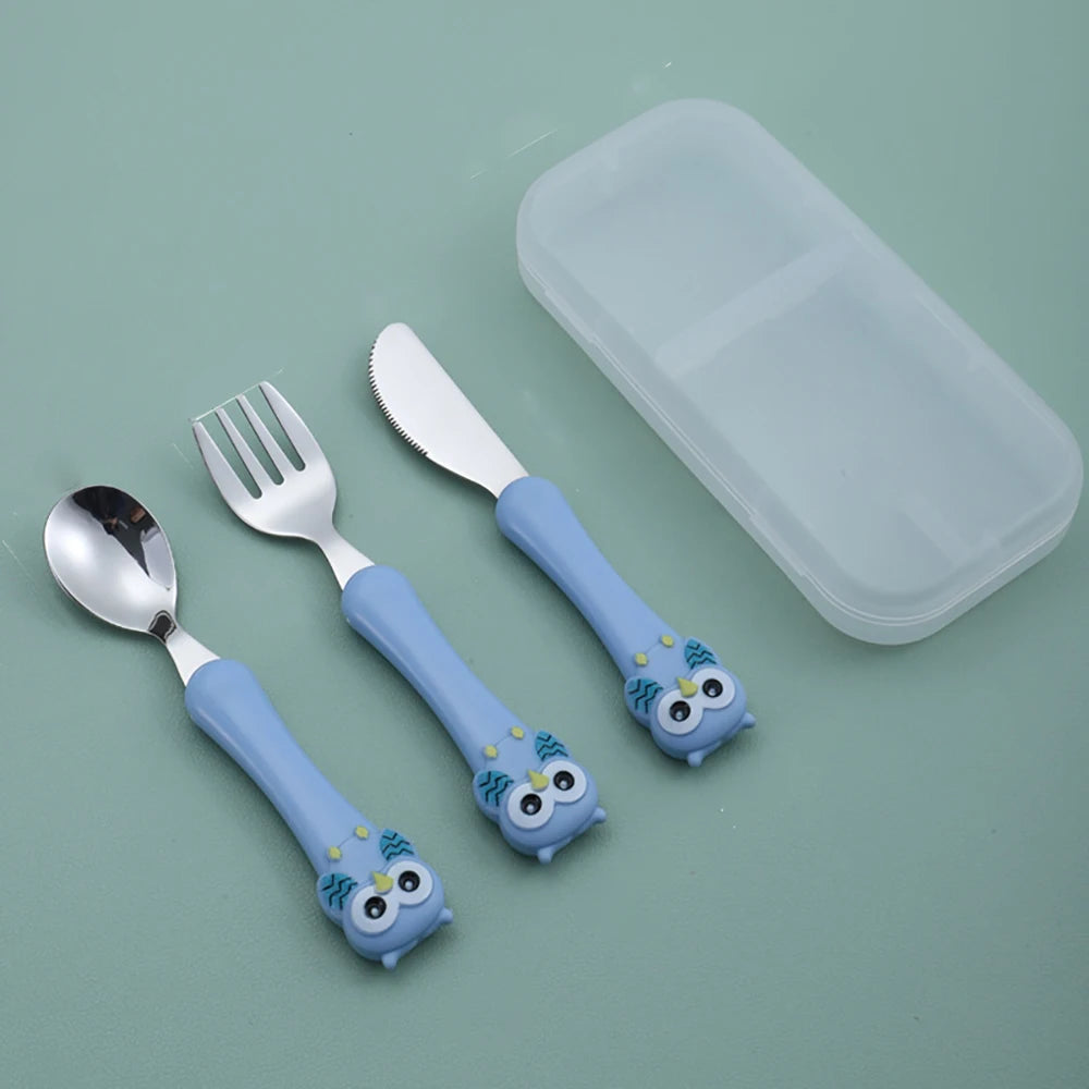 3pcs Children Spoon Forks Box Kids Stainless Steel Kids Cutlery Portable Baby Feeding Utensils Baby Spoons Baby Tableware Set