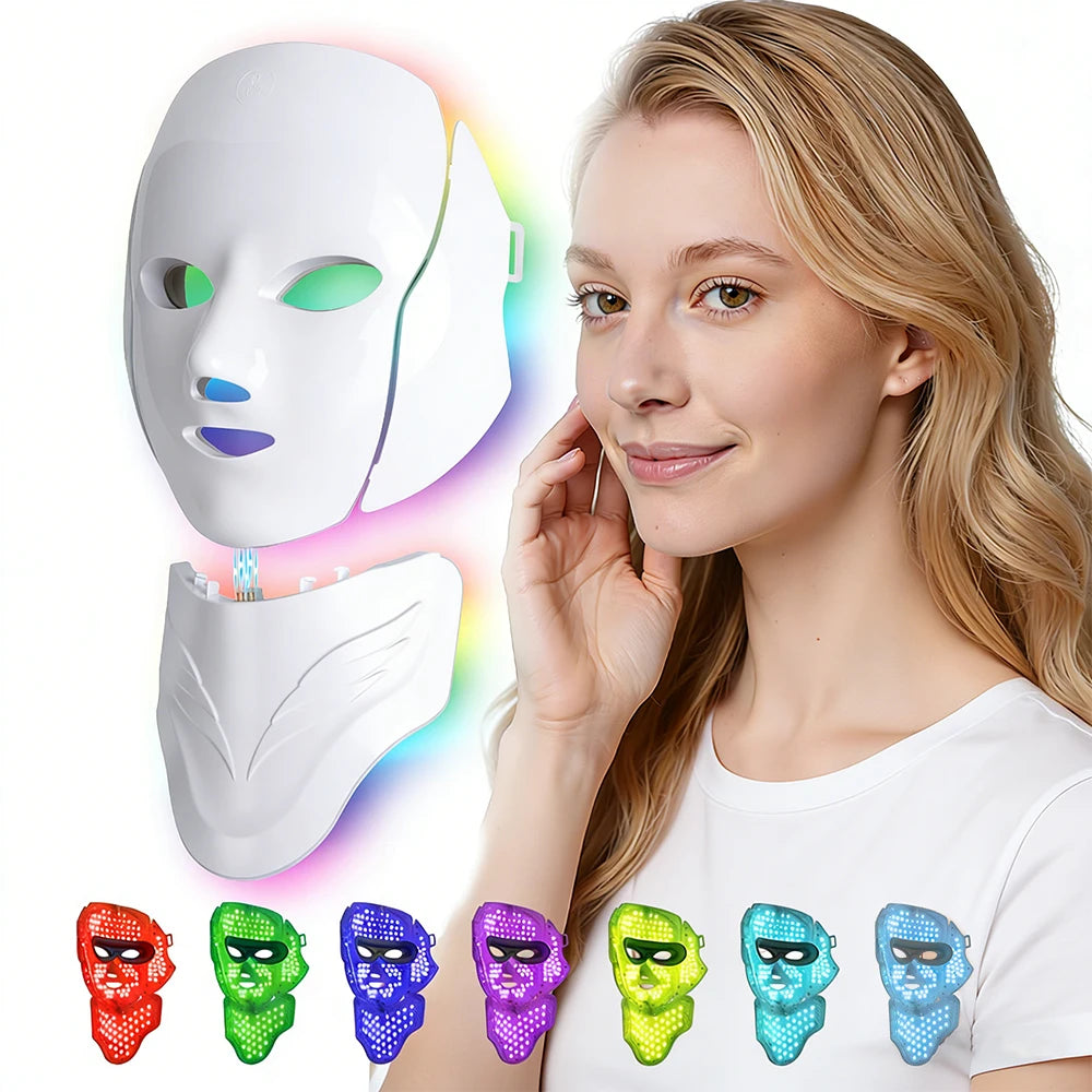 Wireless 7 Colors LED Face Neck Beauty Mask Removable Buckle Design Skin Firming Brightening Rejuvenation Anti Aging Skin Care