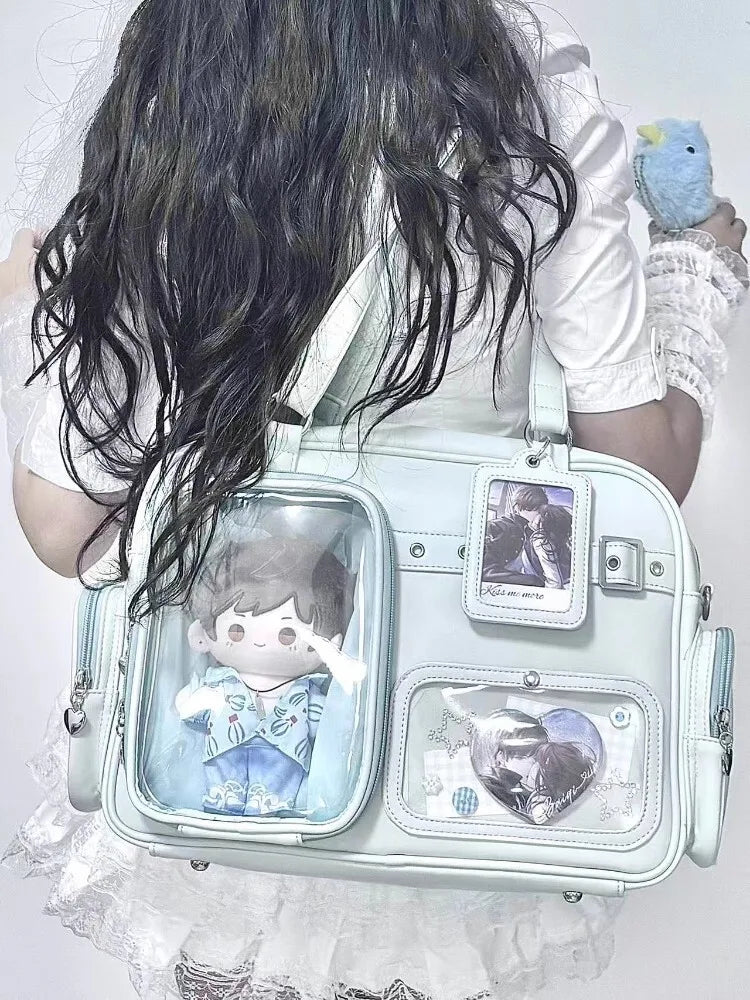 New Y2K Cute Ita Bag Concert Large Capacity Shoulder Bag Lolita Girl Transparent Backpack DIY Badge Display Casual Crossbody Bag