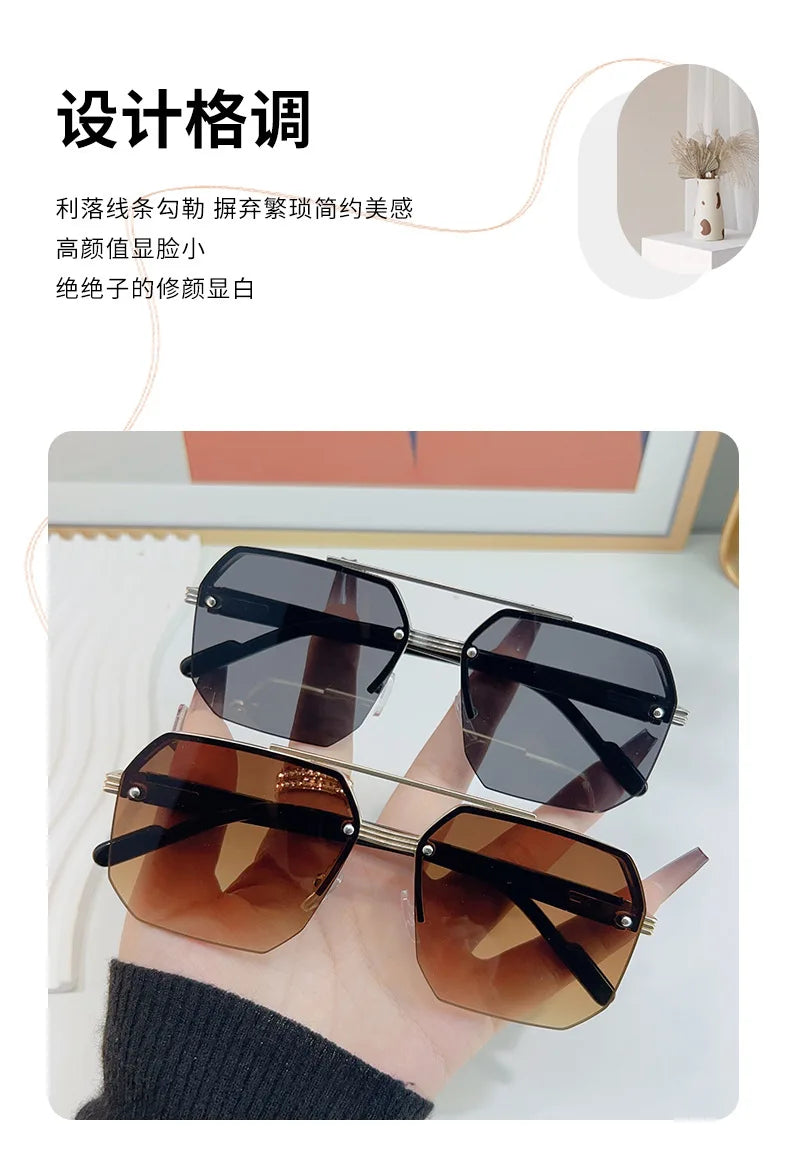 Polygon Sunglasses Rectangle Fashion Metal Frame Women Men Large Square Sun Glasses for Female Male Gradient Traveling Oculos ﻿
