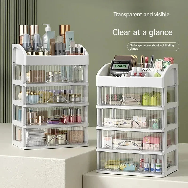 Clear 5-Tier Makeup Organizer with Drawers, Large Capacity Cosmetic Storage for Vanity, Dustproof Skincare Lipstick Brush Holder