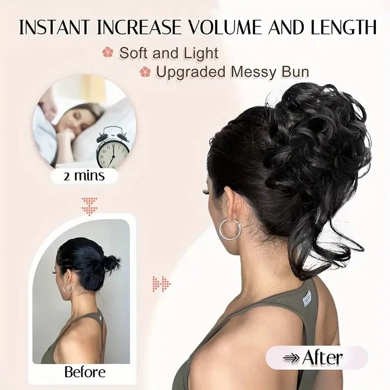 Synthetic Elegant Messy Curly Elastic Rubber Band Hair Bun Fluffy Easy to Style Suitable for Daily Use\'\[]\