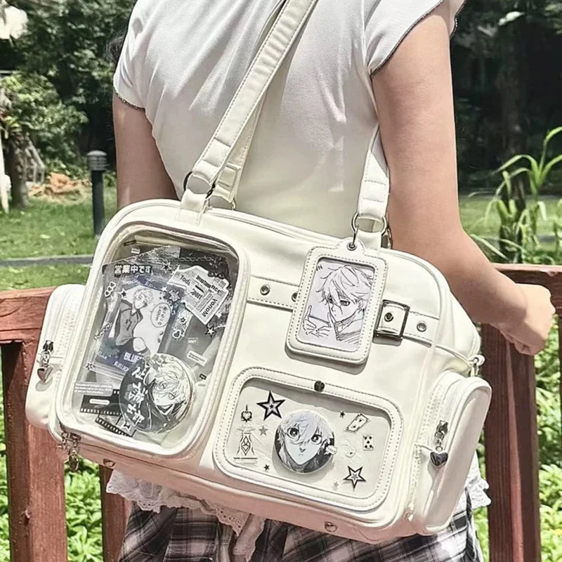 New Y2K Cute Ita Bag Concert Large Capacity Shoulder Bag Lolita Girl Transparent Backpack DIY Badge Display Casual Crossbody Bag