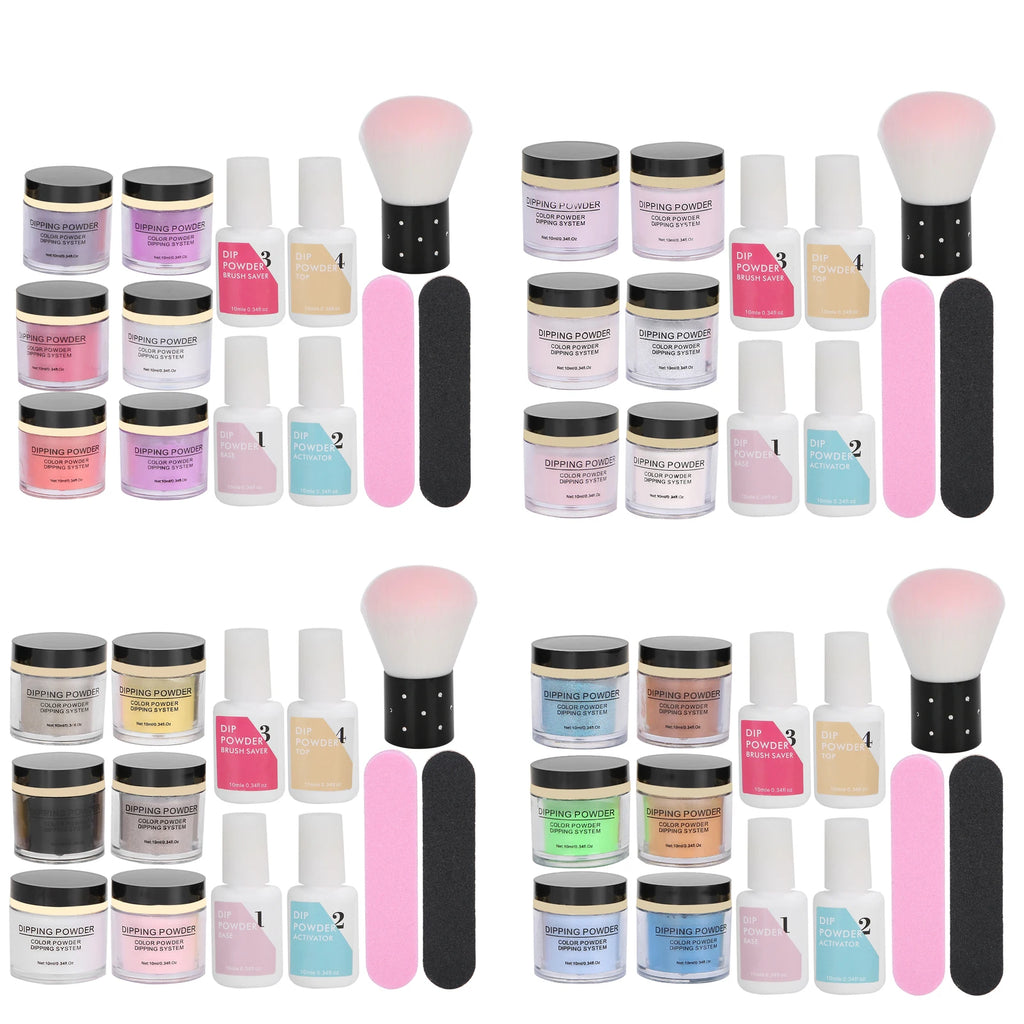 Nail Dipping Powder Set Nail Art Powder Top Base Coat Gel Dust Brush Manicure Tool Set Nail Powder