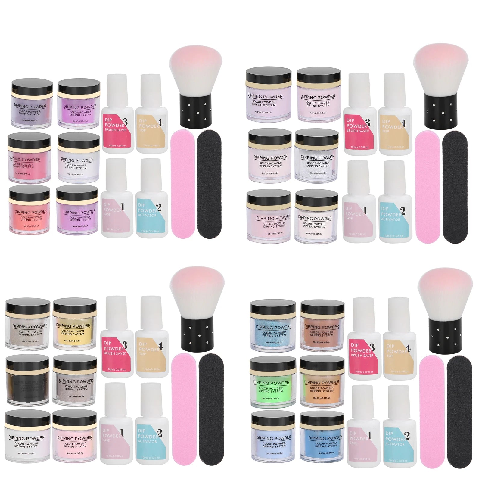 Nail Dipping Powder Set Nail Art Powder Top Base Coat Gel Dust Brush Manicure Tool Set Nail Powder