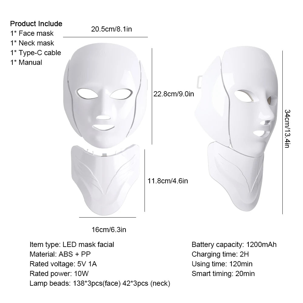 Wireless 7 Colors LED Face Neck Beauty Mask Removable Buckle Design Skin Firming Brightening Rejuvenation Anti Aging Skin Care