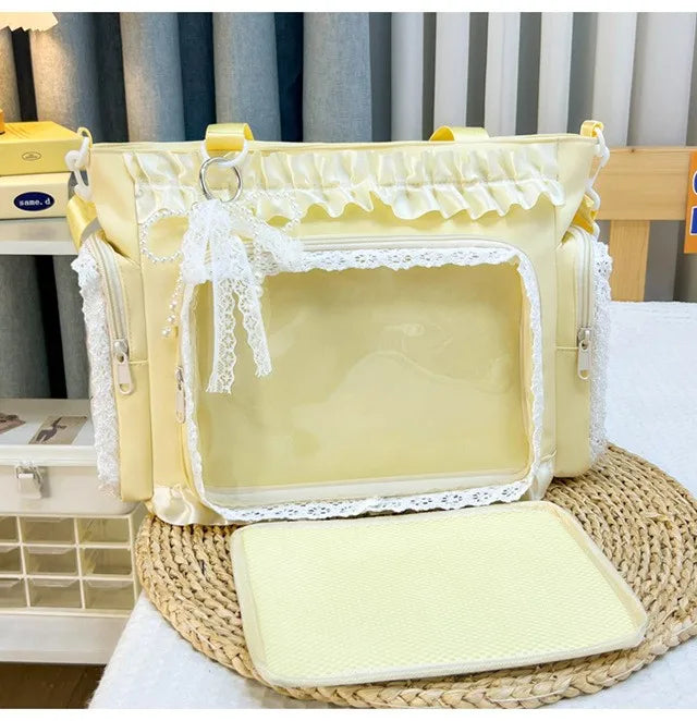 Y2K Sweet Ita Bag for Women Transparent Crossbody Shoulder Bag Large Capacity Lace Tote Bag Cute DIY Display Handbag
