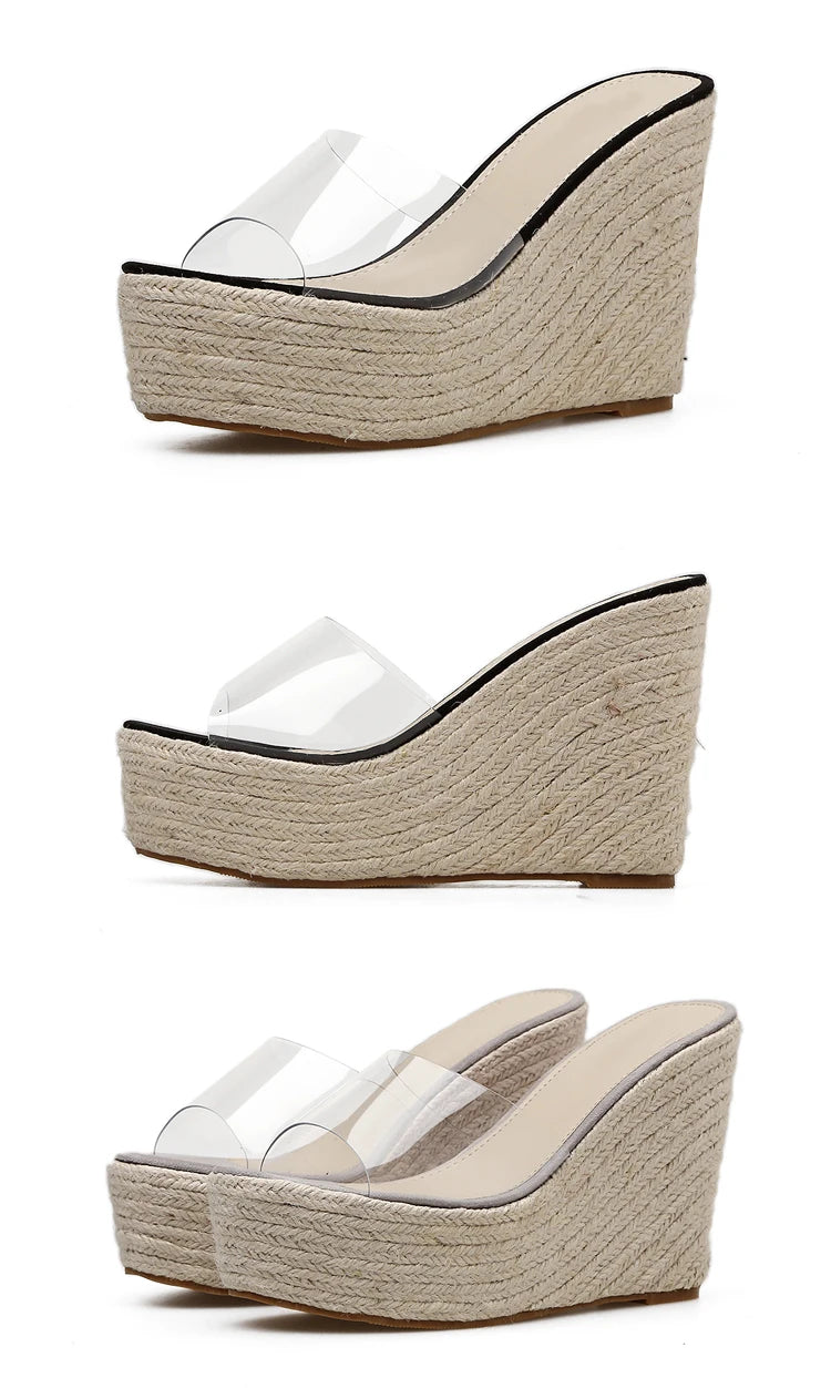 Summer PVC Jelly Sandals Casual Sexy Wedges Slippers 11.5CM/15CM Women's High heels shoes Comfortable Slippers Large Size 34-40