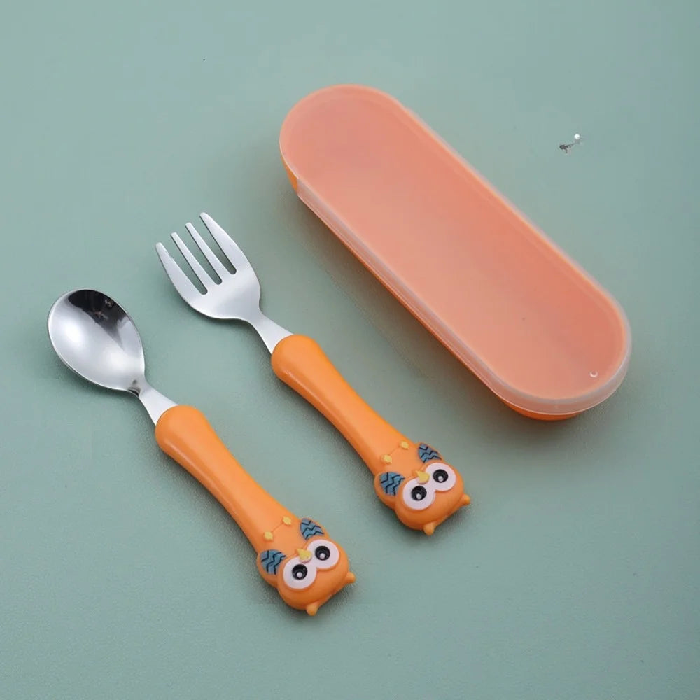 3pcs Children Spoon Forks Box Kids Stainless Steel Kids Cutlery Portable Baby Feeding Utensils Baby Spoons Baby Tableware Set