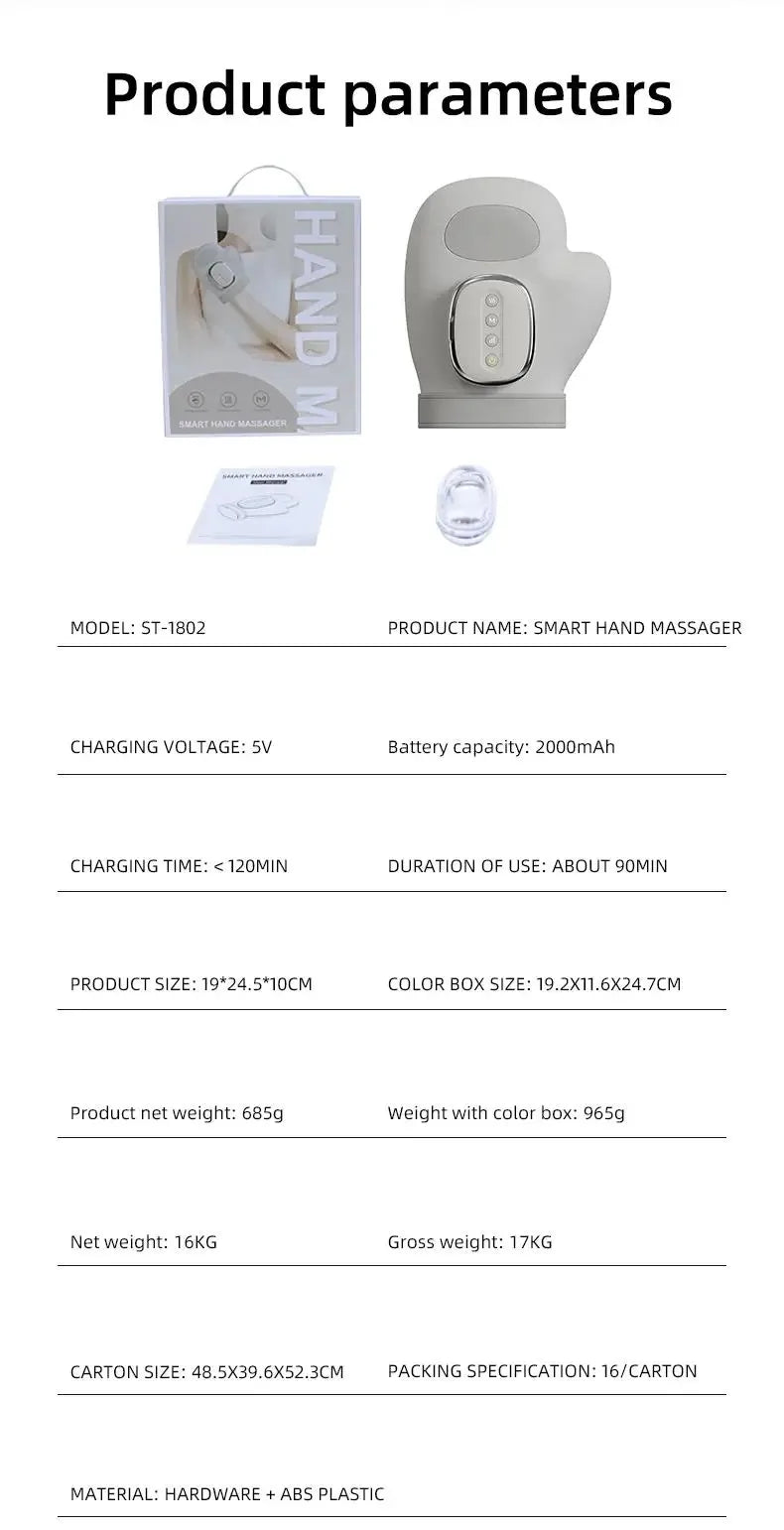 Hand Massager with Heat and Airbag Compression Carpal Tunnel Wrist Finger Kneading Massage Device Electric Vibration Gloves