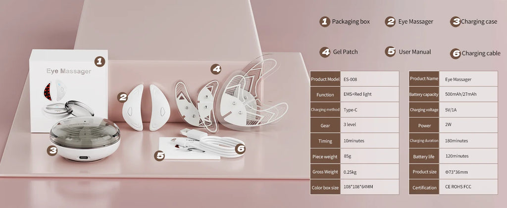 EMS Redlight Eye Massage and Stainless Steel Cooling Eye Pad Eyes Beauty Device for Puffy Eyes Reduce Bags & Dark Circles