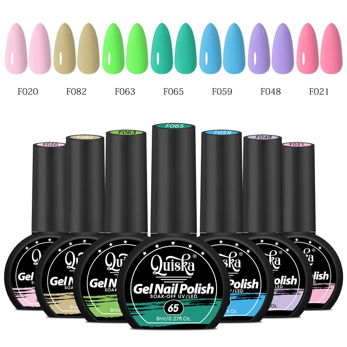 Quiska 7-Piece Nail Gel Kit — Designed for DIY Nail Art, Featuring Trendy Colors; Soak-Off UV Gel, Long-Lasting & Durable