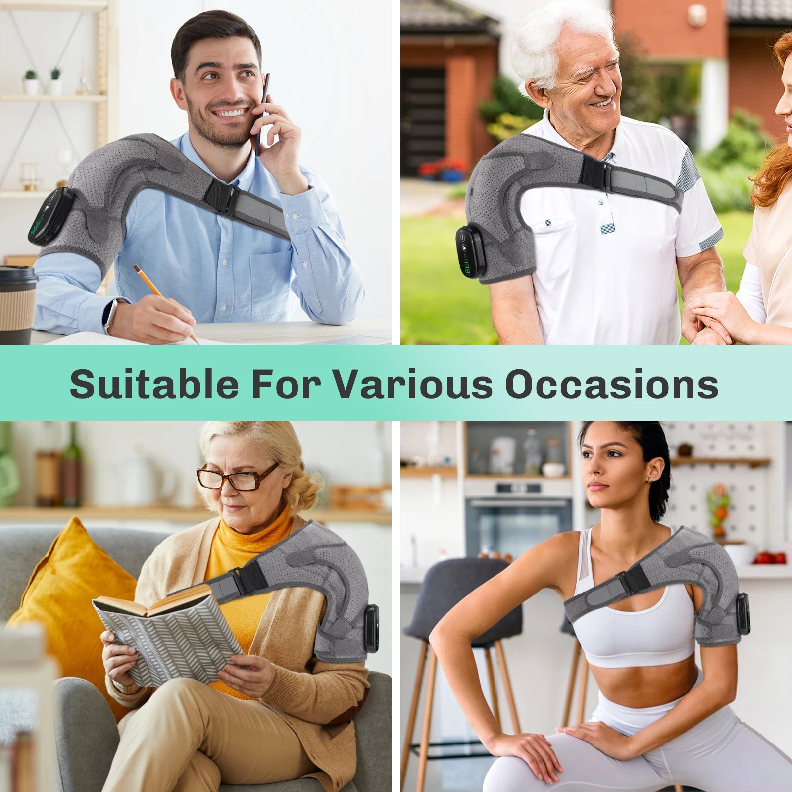 Adjustable Heating Vibration Shoulder Brace Support, Electric Heating Pad for Shoulder, Left and Right Shoulder Massager Warming