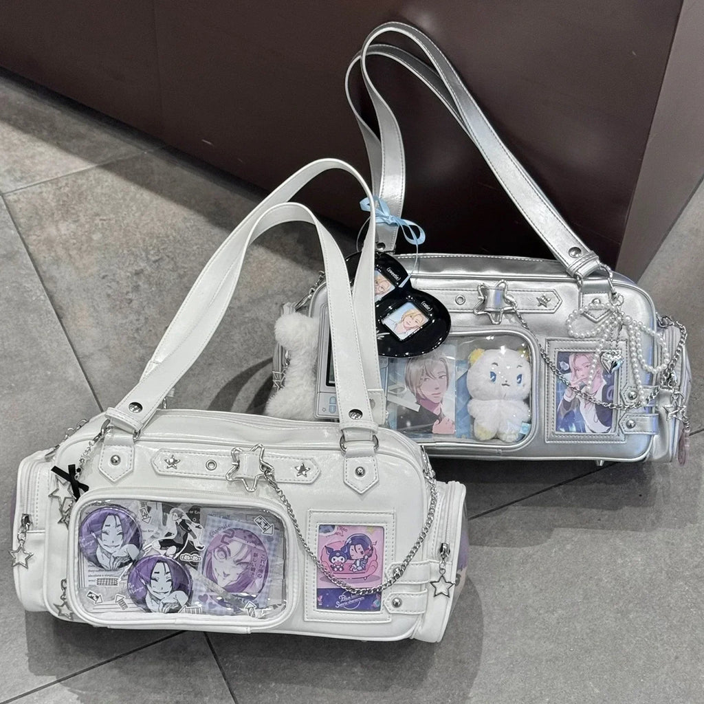 Star Chain Y2k Harajuku Shoulder Itabag Blue Lolita Girl Pain Bags Transparent Japanese Crossbody Bag New Concert Korean Handbag