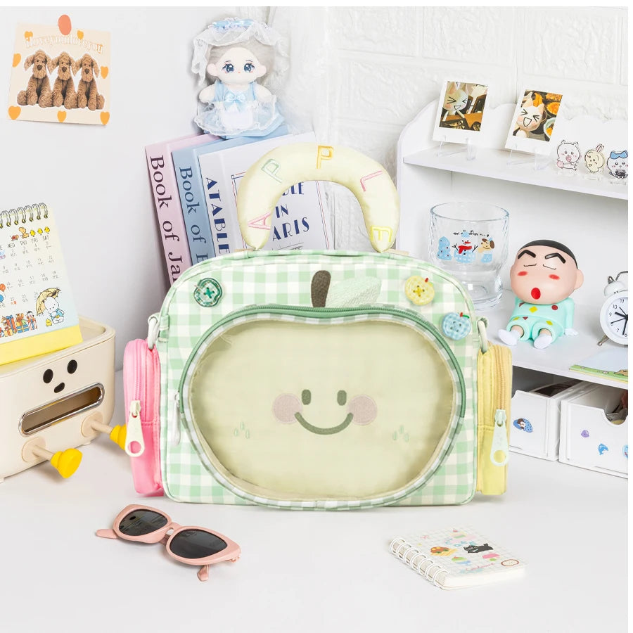 Kabaqoo Cute Apple Ita Bag For Women Y2K Versatile Crossbody Bag PU Leather Shoulder Bag Handbag with Mesh Insert Pad Sweet Handbag Backpack