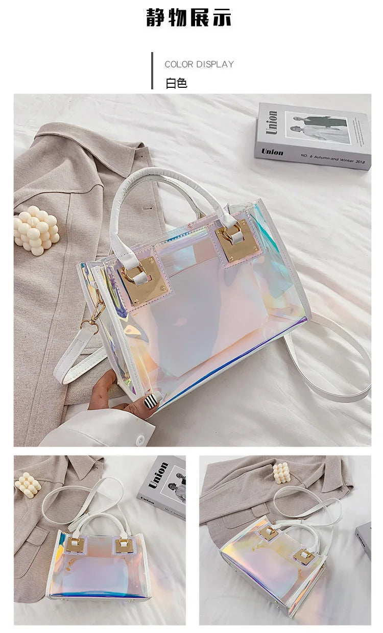 Holographic Transparent Jelly Bag High Quality PVC Women'S Designer Handbag Big Capacity Chain Shoulder Messenger Bags Clear Bag