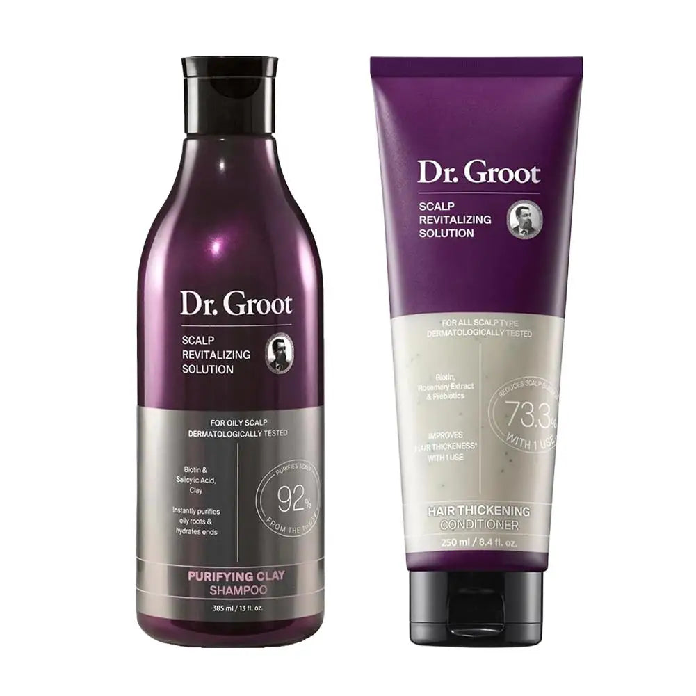 Dr. Groot Scalp Revitalizing Solution Hair Care Set Korean Brand 385ml Purifying Clay Shampoo 250ml Hair Thickening Conditioner