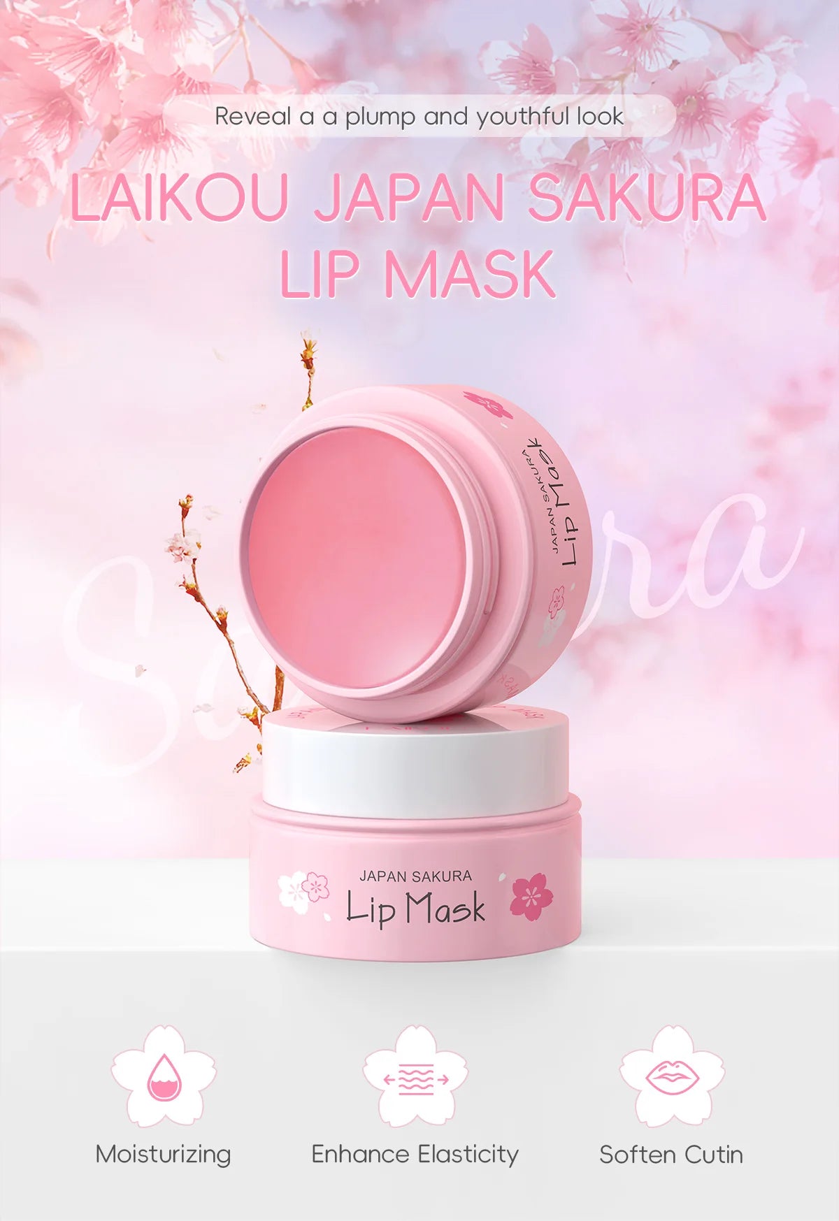 8g LAIKOU Sakura Lip Sleeping Mask Hydrating Moisture Nutriousing Wrinkle Smoothing Dryness Lip Mask Korean Cosmetics Skin Care