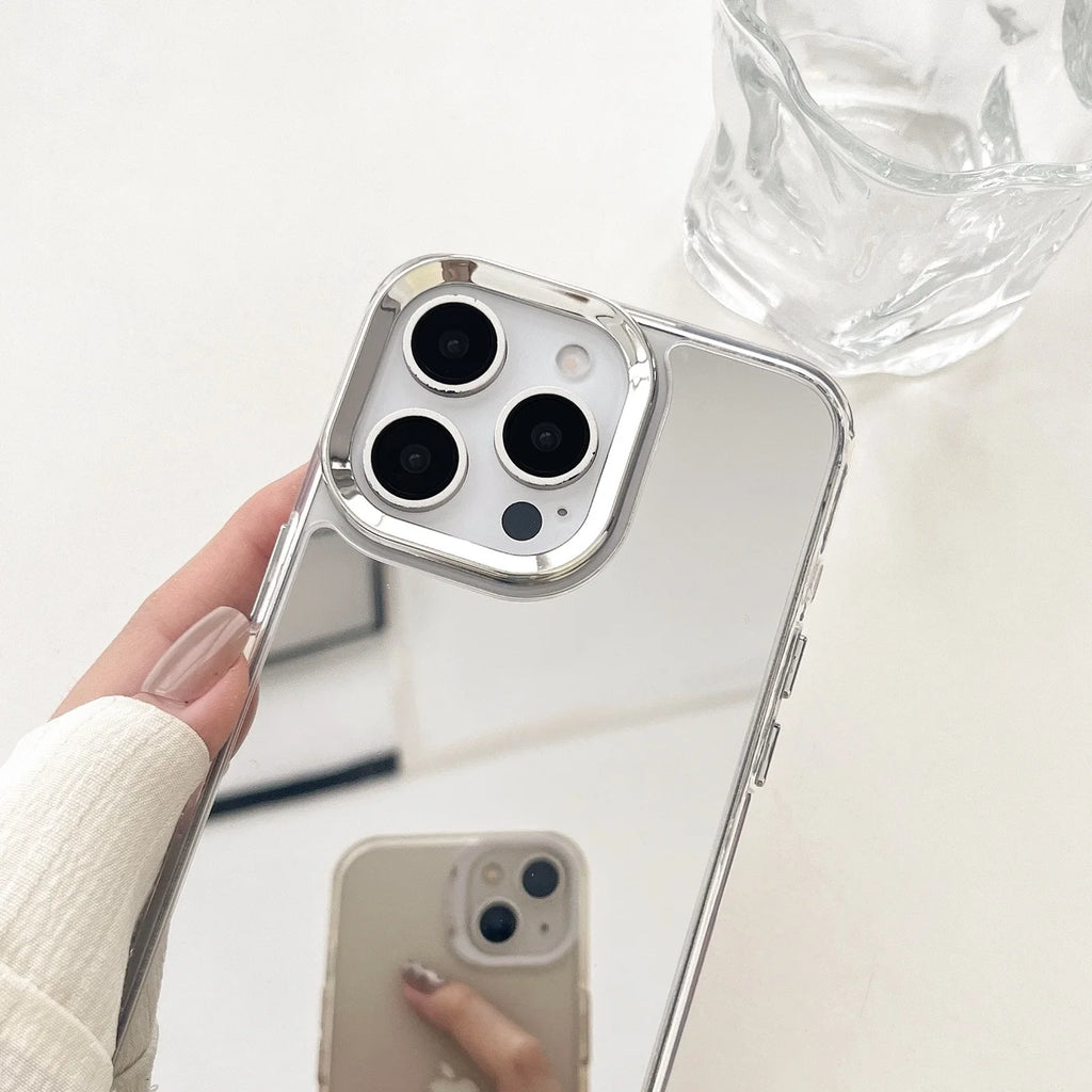 Luxury Plated Makeup Mirror Phone Case for iPhone 17/16/15/14/13/12/11 Pro Max Plus, Hard Acrylic Shockproof Frame Case