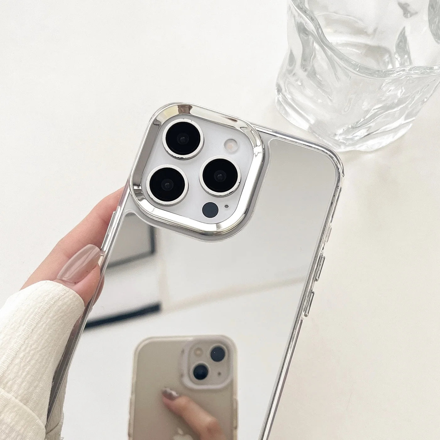 Luxury Plated Makeup Mirror Phone Case for iPhone 17/16/15/14/13/12/11 Pro Max Plus, Hard Acrylic Shockproof Frame Case