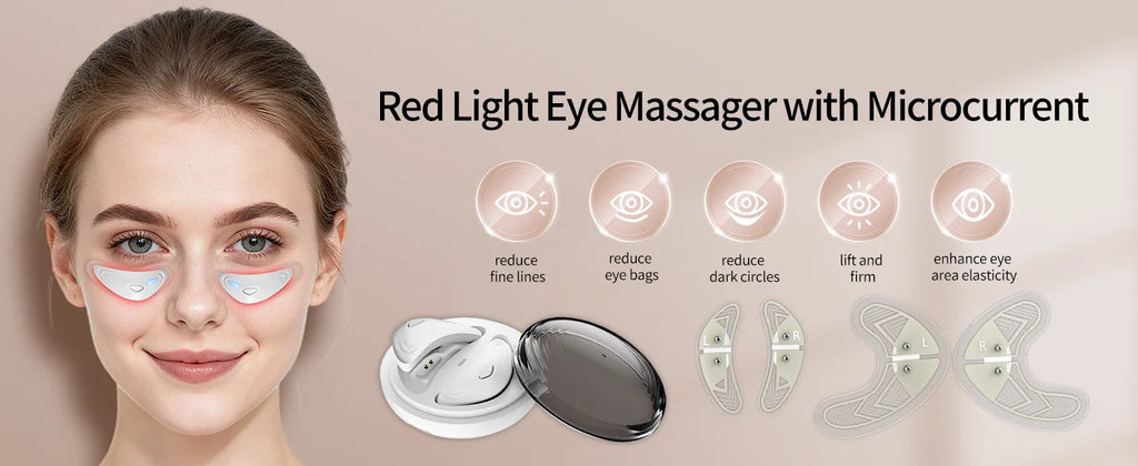EMS Redlight Eye Massage and Stainless Steel Cooling Eye Pad Eyes Beauty Device for Puffy Eyes Reduce Bags & Dark Circles