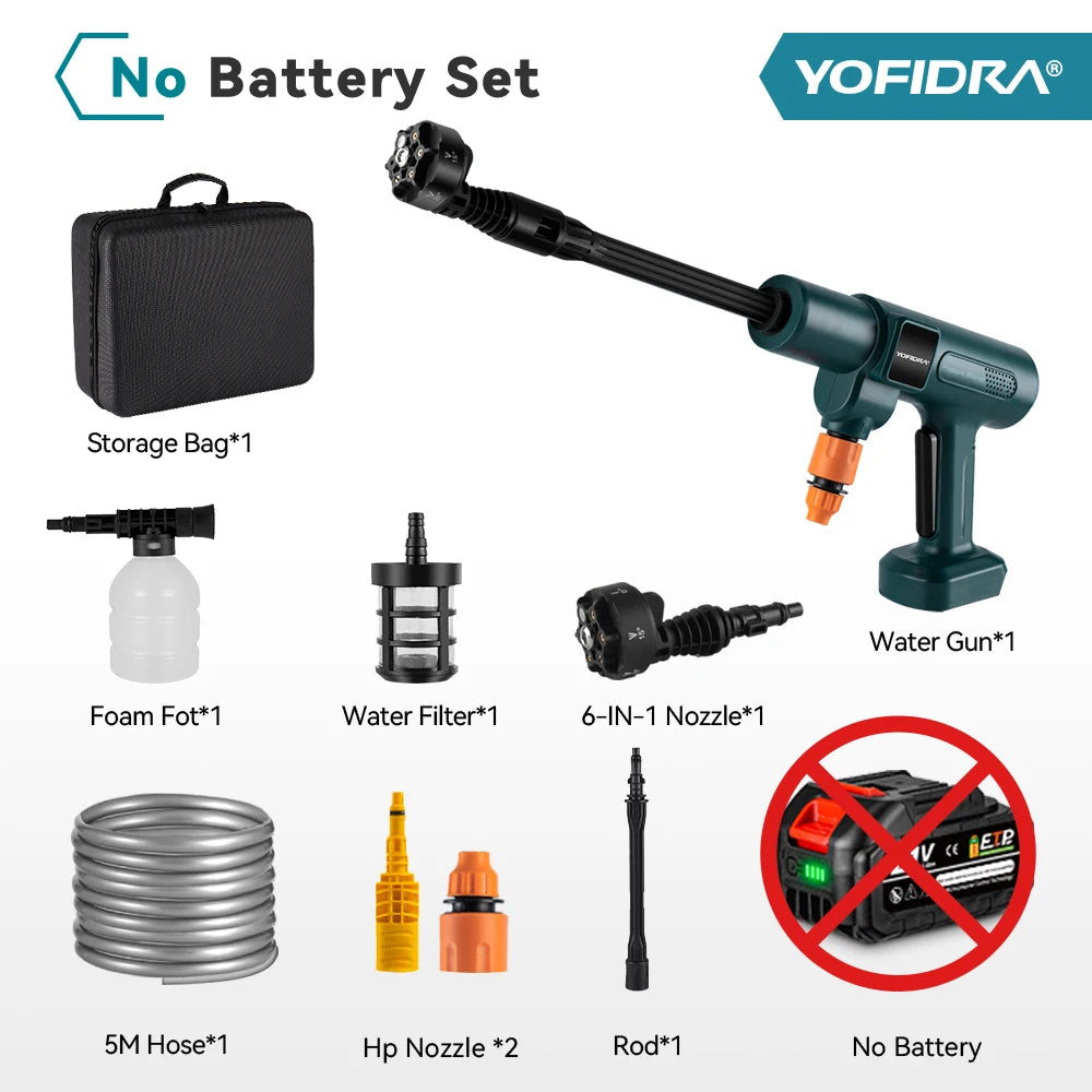 YOFIDRA 200Bar Brushless Electric High Pressure Washer Water Gun 6IN1 Cordless Car Washer Cleaning Garden For Makita Battery Pin