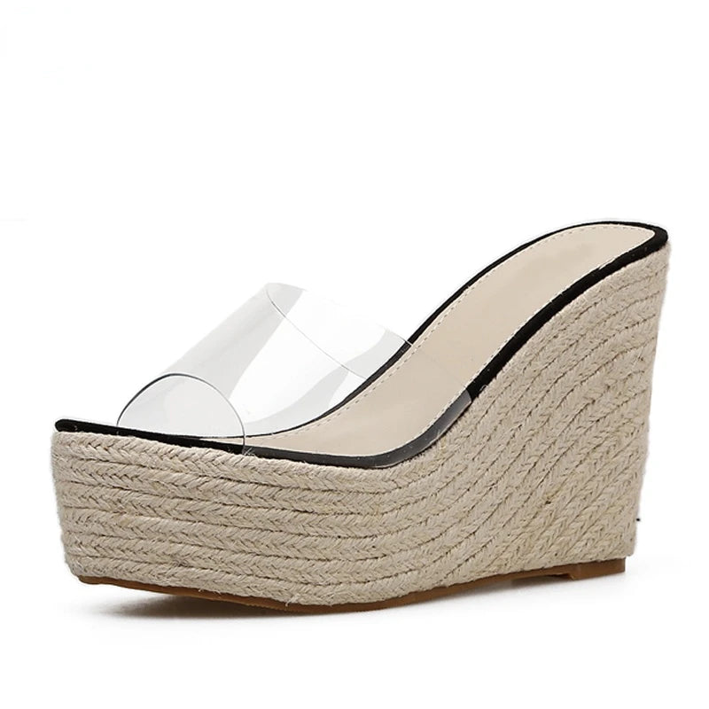 Summer PVC Jelly Sandals Casual Sexy Wedges Slippers 11.5CM/15CM Women's High heels shoes Comfortable Slippers Large Size 34-40