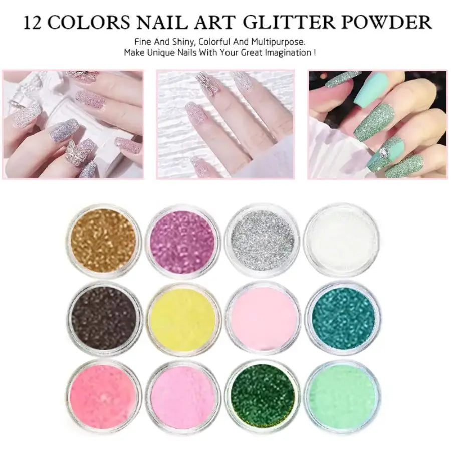 Acrylic Nail Kit for Beginners 12 Color Glitter Acrylic Powder White Clear Pink Acrylic Powder Nails Extension Professional Nail