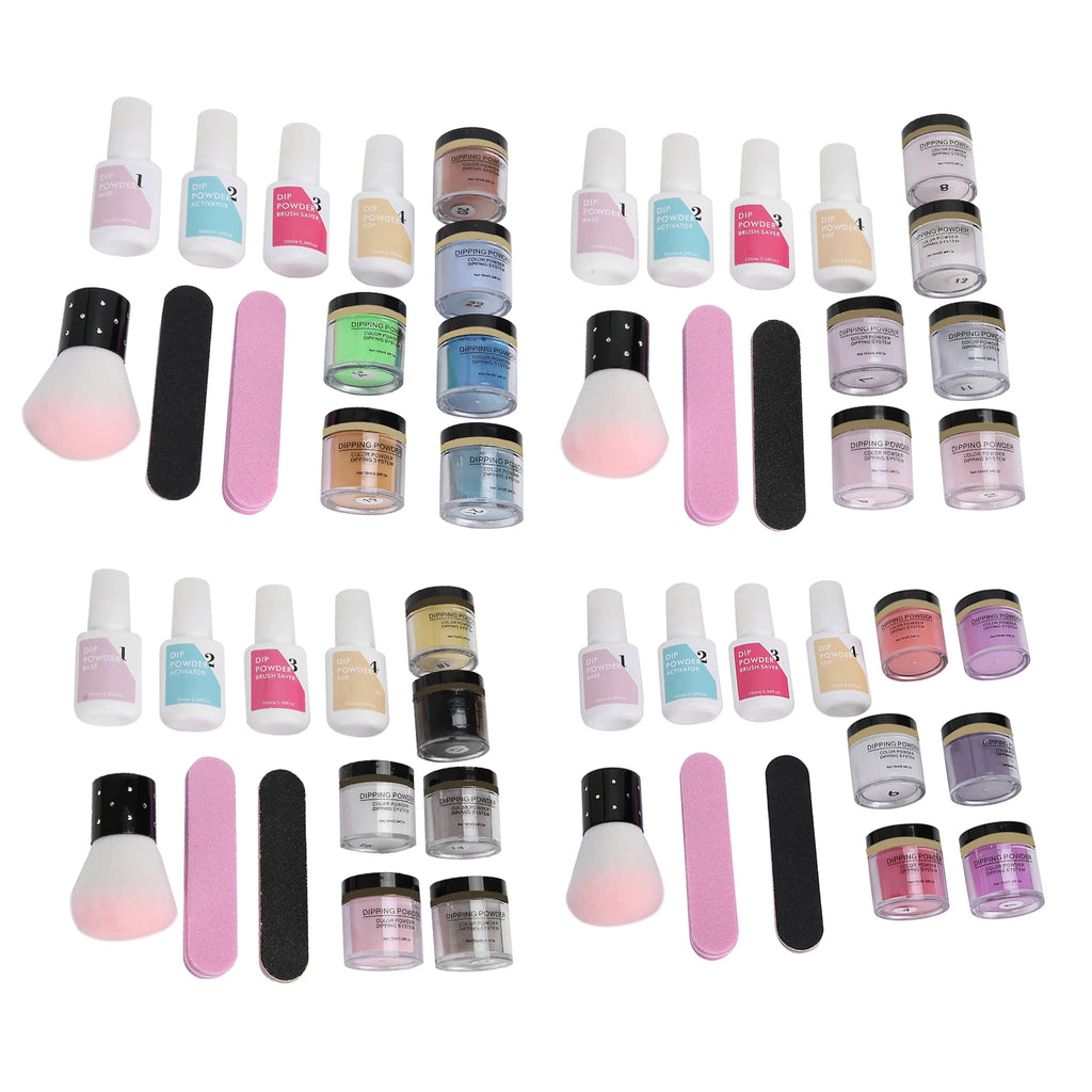 Nail Dipping Powder Set Nail Art Powder Top Base Coat Gel Dust Brush Manicure Tool Set Nail Powder