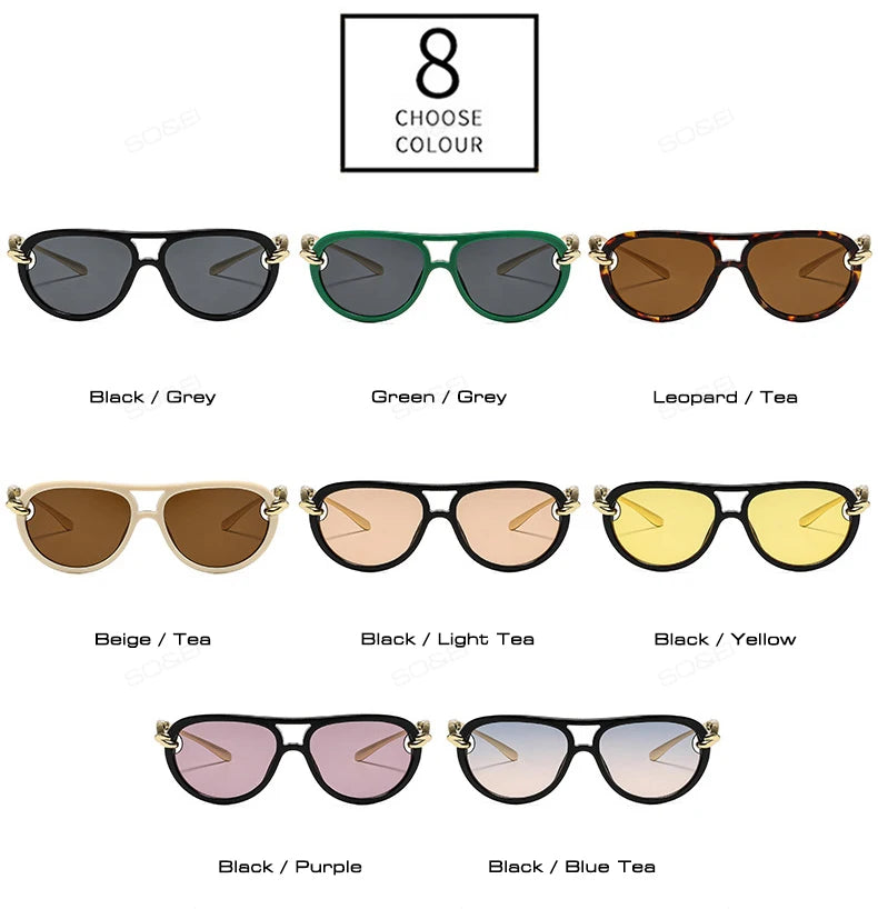 Ins Popular Fashion Double Bridges Pilot Women Luxury Sunglasses Brand Designer Oval Hollow Shades UV400 Men Sun Glasses