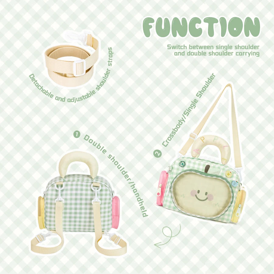 Kabaqoo Cute Apple Ita Bag For Women Y2K Versatile Crossbody Bag PU Leather Shoulder Bag Handbag with Mesh Insert Pad Sweet Handbag Backpack