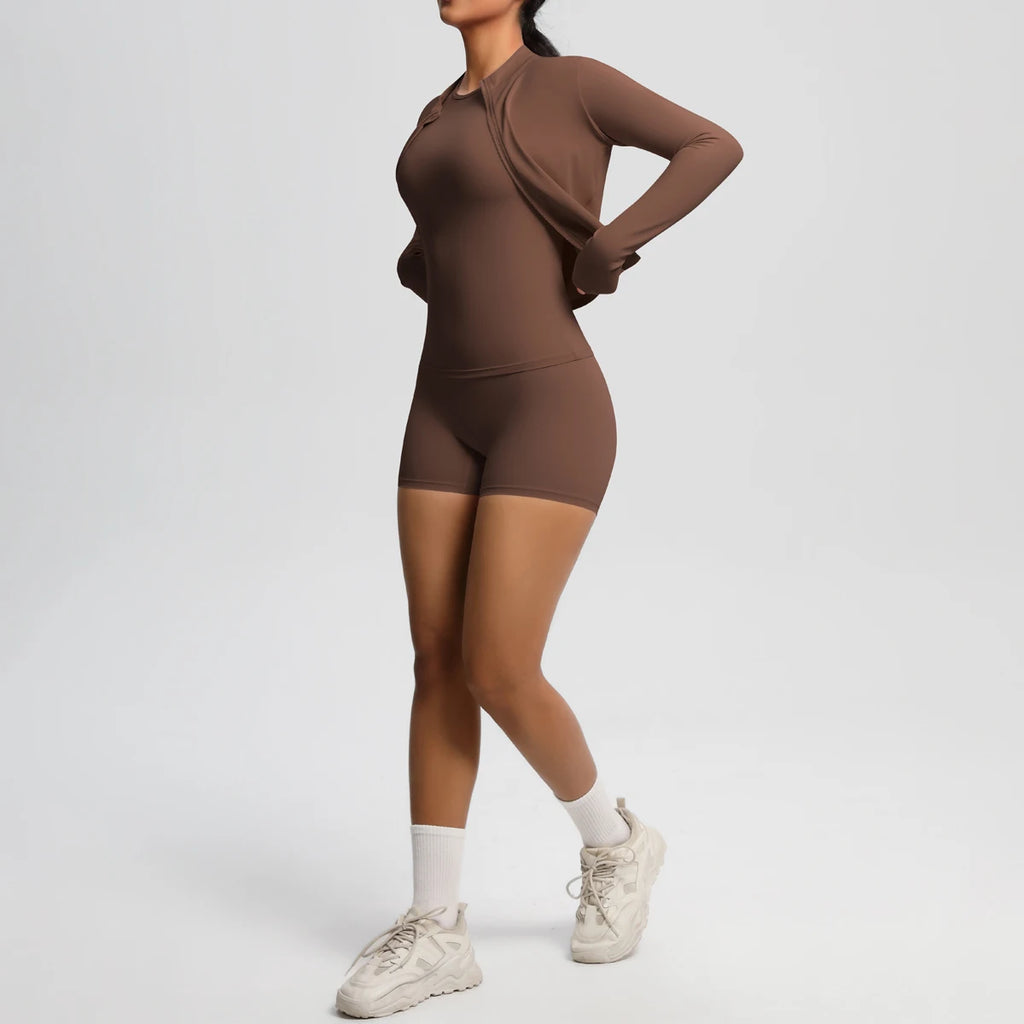3PCS/set Sports Fitness Clothing Yoga Set Sports Running Long Sleeves Zipper Jacket High Waist Quick-Dry Shorts Gym Yoga Set