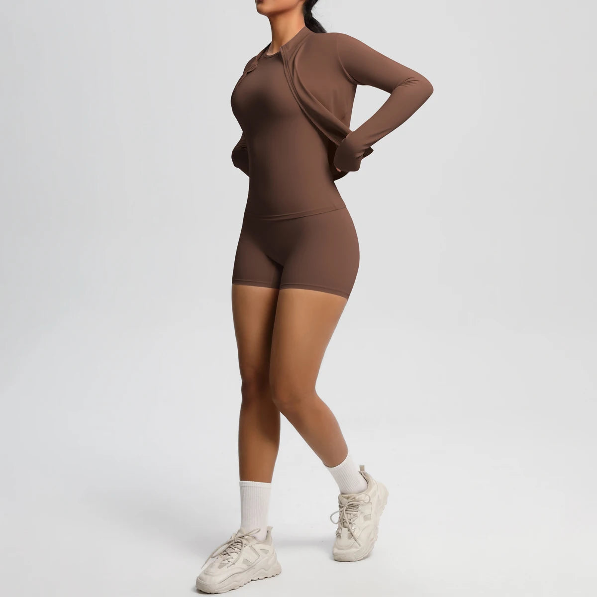 3PCS/set Sports Fitness Clothing Yoga Set Sports Running Long Sleeves Zipper Jacket High Waist Quick-Dry Shorts Gym Yoga Set