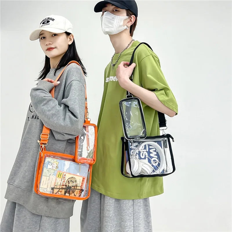 PVC Transparent Shoulder Bag 2 IN 1 Adjustable Shoulder Straps Casual Clear Crossbody Bag Fashion Couple Bag for Boys & Girls
