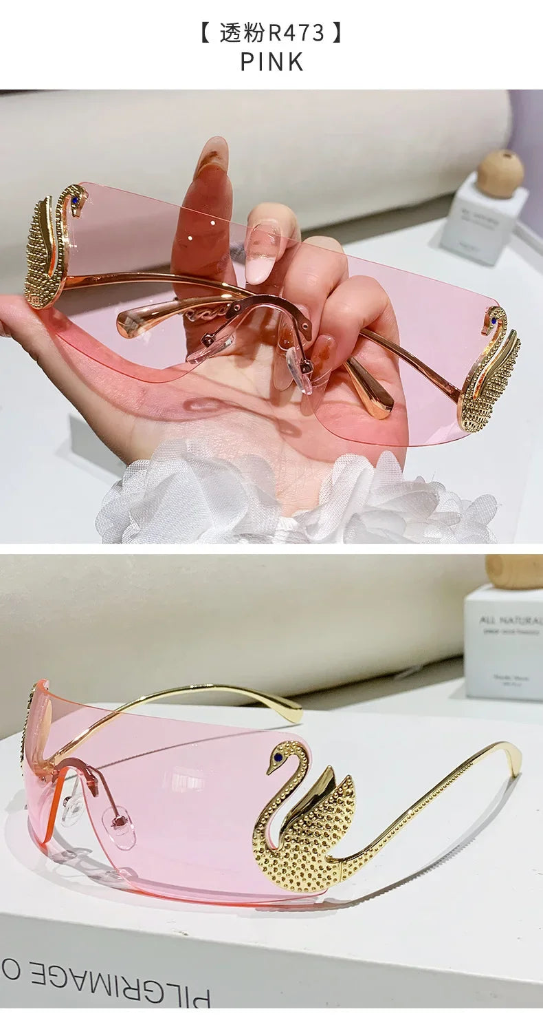 New Fashion Women Oversized Rimless Sunglasses Luxury Brand Swan Shaped Sun Glasses Trendy Large Frame Sun Glasses UV400