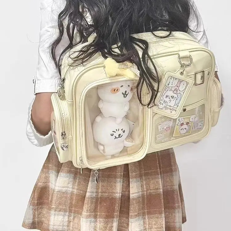 New Y2K Cute Ita Bag Concert Large Capacity Shoulder Bag Lolita Girl Transparent Backpack DIY Badge Display Casual Crossbody Bag
