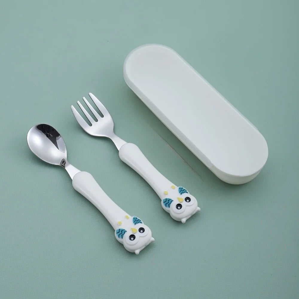 3pcs Children Spoon Forks Box Kids Stainless Steel Kids Cutlery Portable Baby Feeding Utensils Baby Spoons Baby Tableware Set