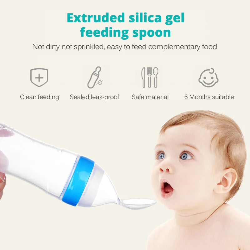 Safe Useful Silicone Baby Bottle with Spoon Food Supplement Rice Cereal Bottles Squeeze Spoon Milk Feeding Bottle Cup