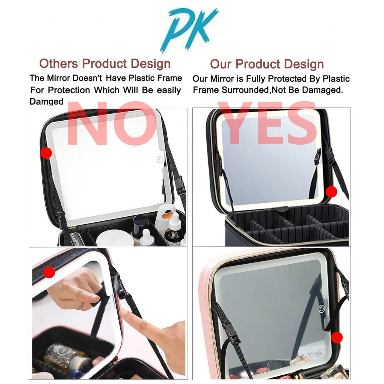 Smart 3 Color LED Travel Train Cosmetic Case Light And Mirror Makeup Bag Female Beautician Skincare Makeup Case For Women