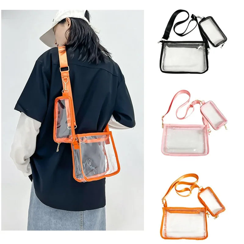 PVC Transparent Shoulder Bag 2 IN 1 Adjustable Shoulder Straps Casual Clear Crossbody Bag Fashion Couple Bag for Boys & Girls