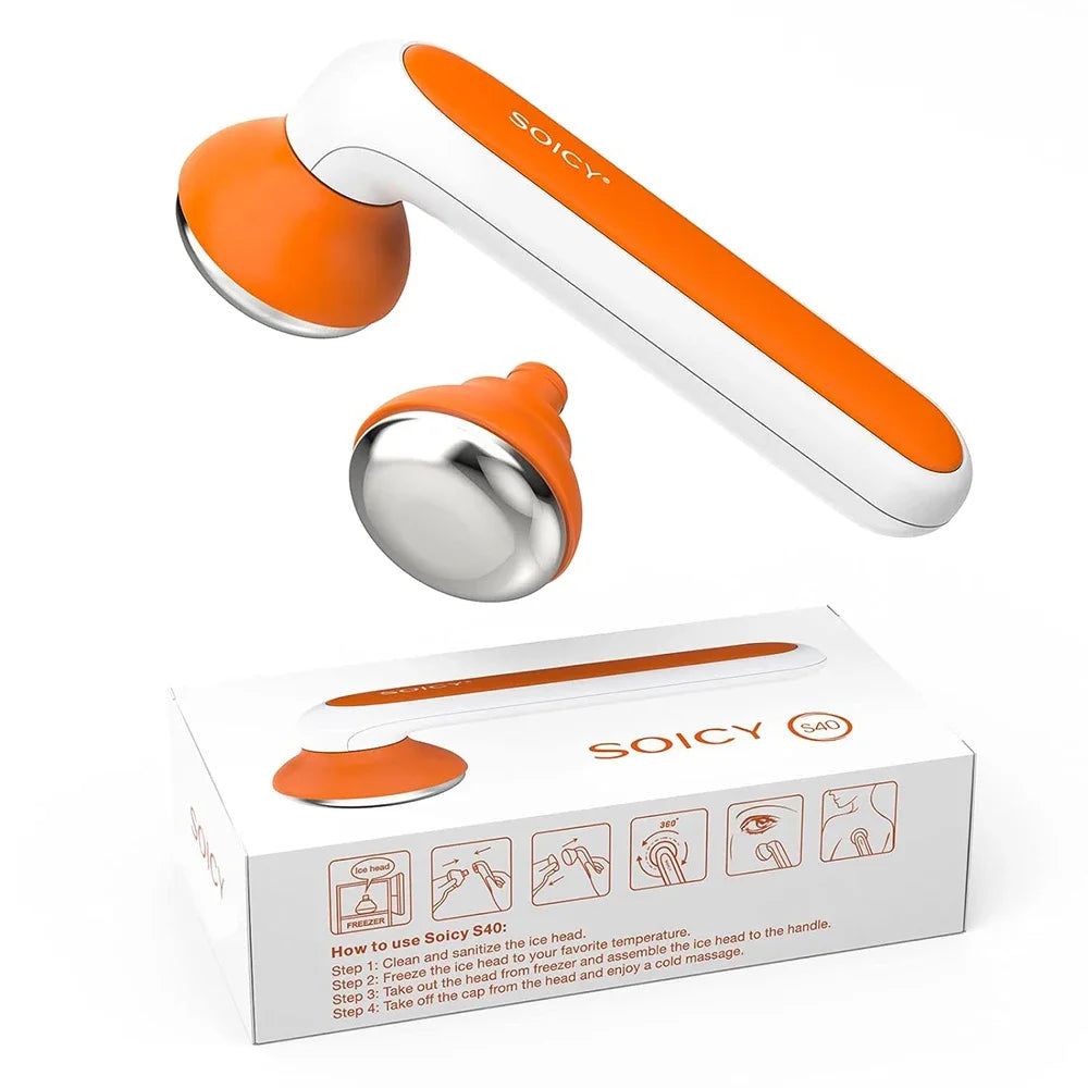 SOICY S40 Metal Ice Roller for Under Eye Massage Face Sliming Migraine Cold Massager Skincare Tools with 2 Stainless Steel Heads
