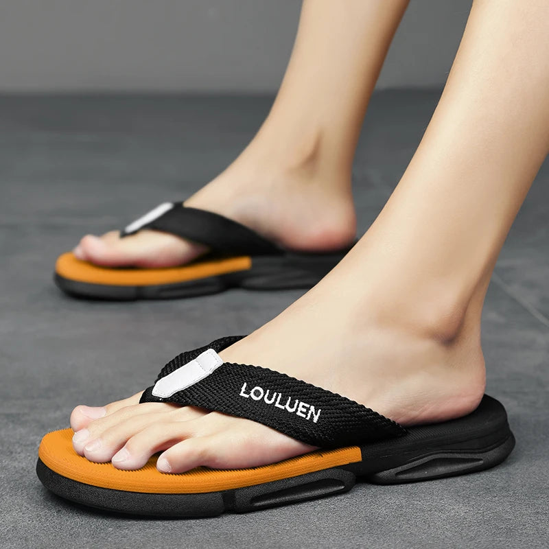 [Color blocked flip flops] Comfortable color blocked flip flops - Men's non slip casual rubber bottom EVA flip flops, suitable f