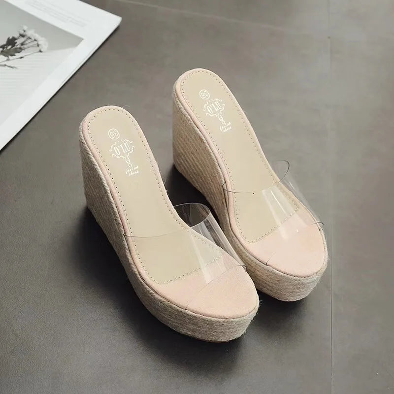 Summer PVC Jelly Sandals Casual Sexy Wedges Slippers 11.5CM/15CM Women's High heels shoes Comfortable Slippers Large Size 34-40