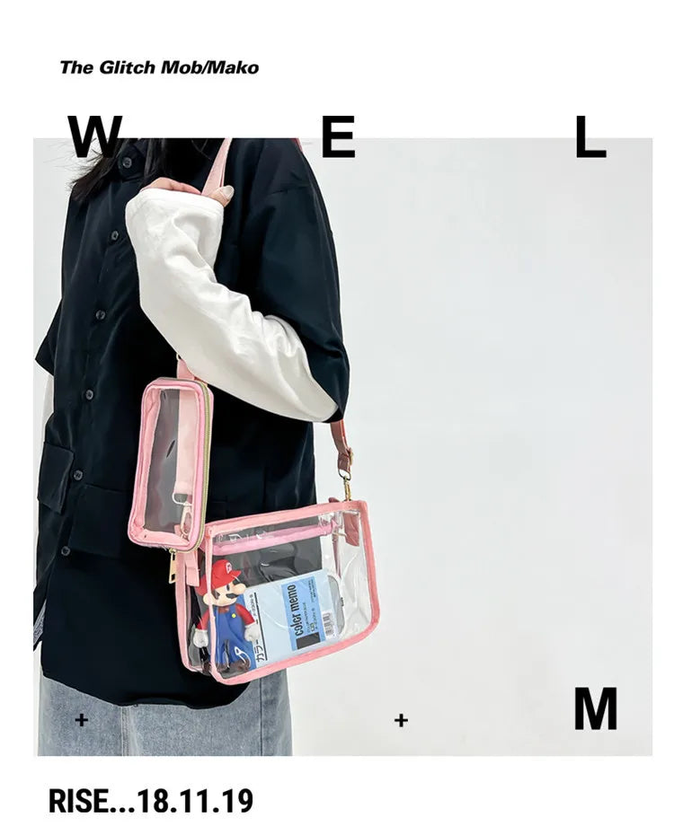 PVC Transparent Shoulder Bag 2 IN 1 Adjustable Shoulder Straps Casual Clear Crossbody Bag Fashion Couple Bag for Boys & Girls
