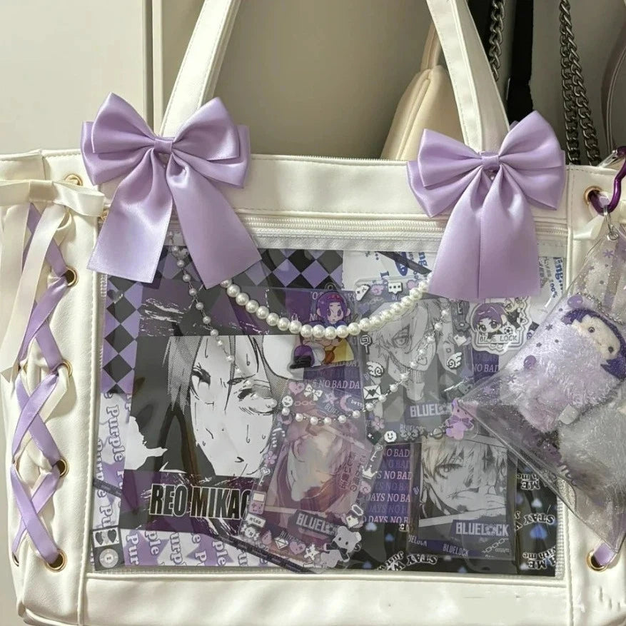 New Y2K Sweet Lolita Pink Ita Bag Women Japanese Transparent Large Capacity Tote Bag Ladies Harajuku Kawaii Handbag Aesthetic