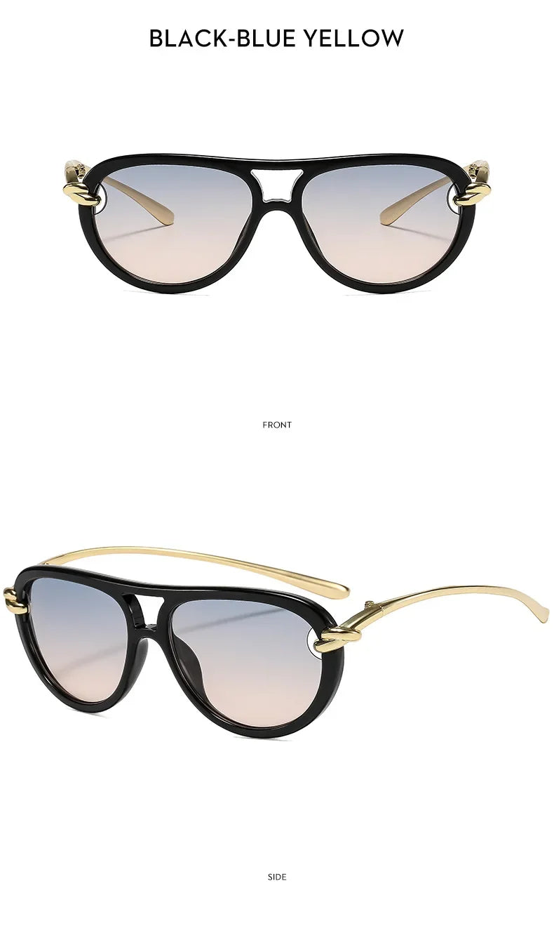 Ins Popular Fashion Double Bridges Pilot Women Luxury Sunglasses Brand Designer Oval Hollow Shades UV400 Men Sun Glasses