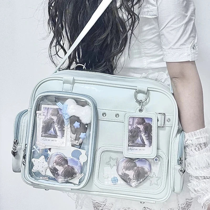 New Y2K Cute Ita Bag Concert Large Capacity Shoulder Bag Lolita Girl Transparent Backpack DIY Badge Display Casual Crossbody Bag