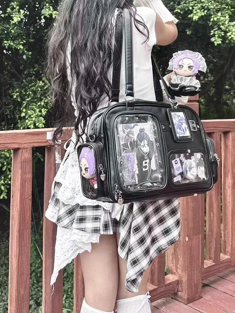 New Y2K Cute Ita Bag Concert Large Capacity Shoulder Bag Lolita Girl Transparent Backpack DIY Badge Display Casual Crossbody Bag