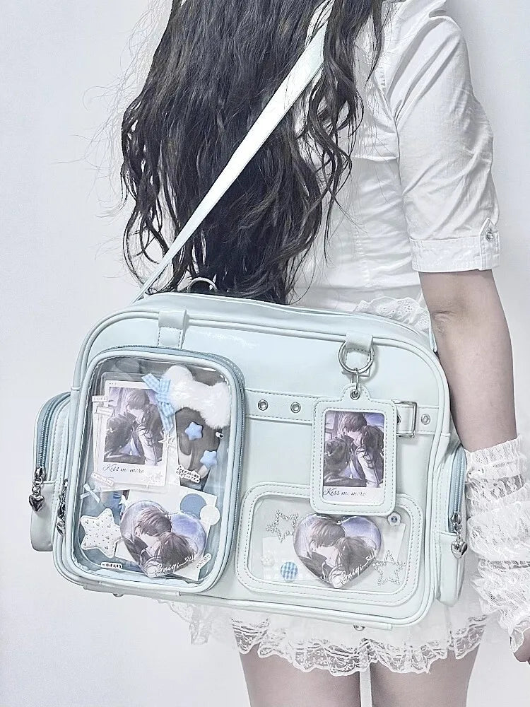 New Y2K Cute Ita Bag Concert Large Capacity Shoulder Bag Lolita Girl Transparent Backpack DIY Badge Display Casual Crossbody Bag